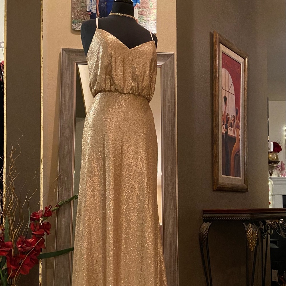 Gold Sequin long formal dress - Picture 2 of 10